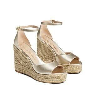 NIB Stuart Weitzman Nudistcurve Women's US 10.5 Sandals Gold Espadrille Wedge